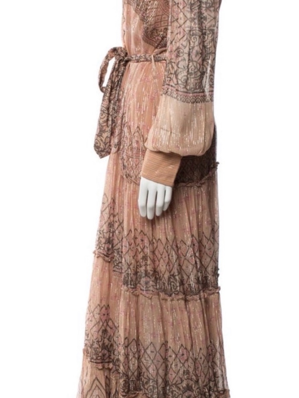 HEMANT & NANDITA Blush Pink Lace Tiered Maxi Dress - Picture 5 of 6